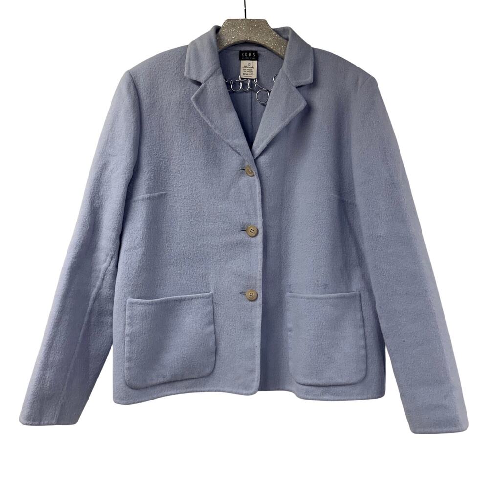 KORS Michael Kors Baby Blue Blazer 12 Vintage Wool Blend Shoulder Pads